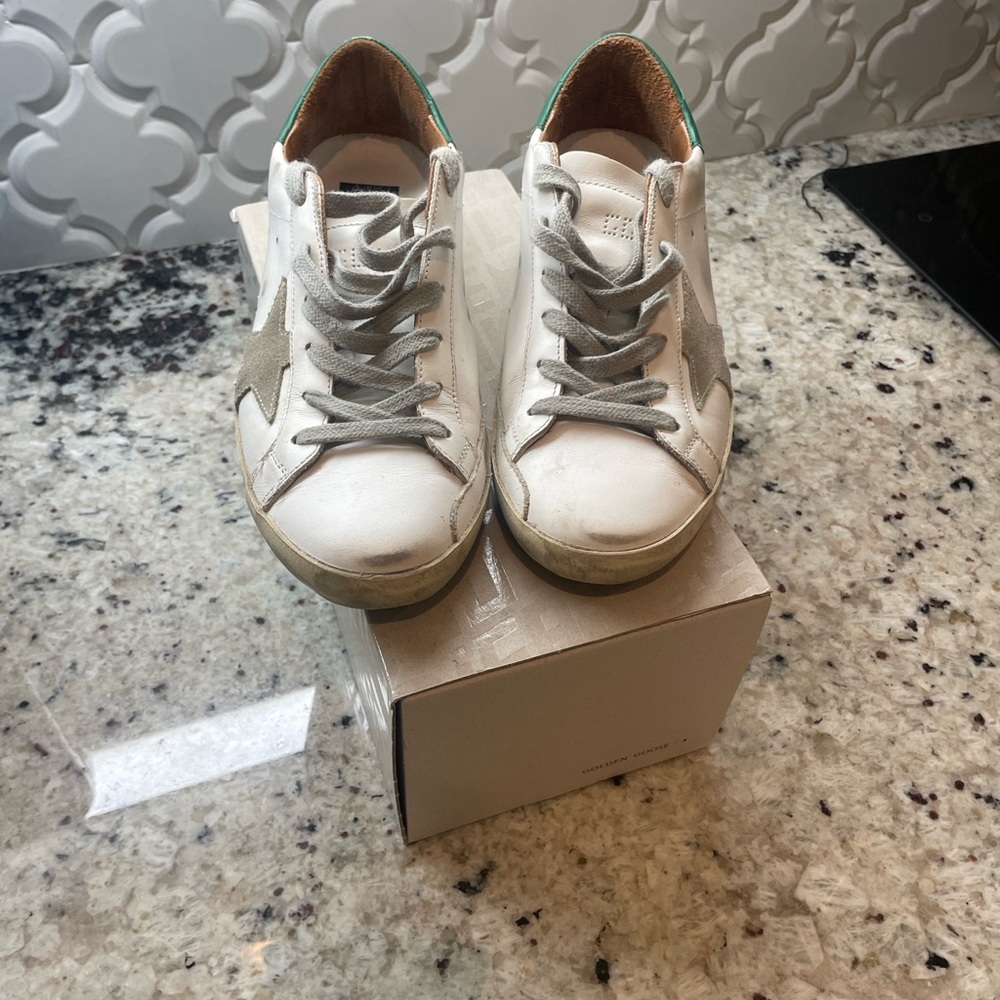 Golden Goose Super-Star Sneakers with Brown and Green Accents - Picture 2 of 9